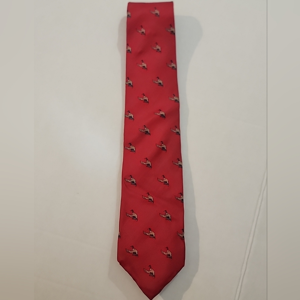 Posh NewPort Beach Men’s Neck Silk Tie Hand print In England Red Duck Print